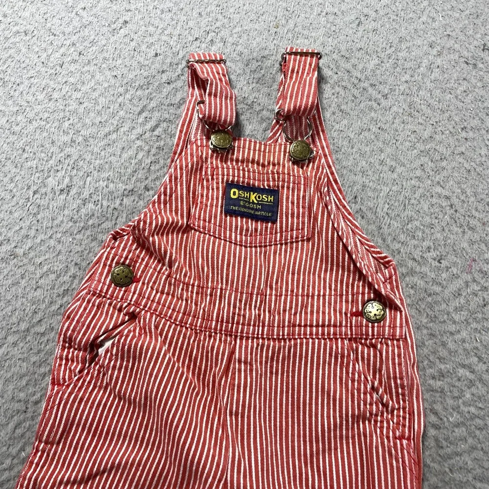 VTG 80s OshKosh B'gosh Vestbak Overalls Infant Boys 6-9M Red Stripe Denim USA